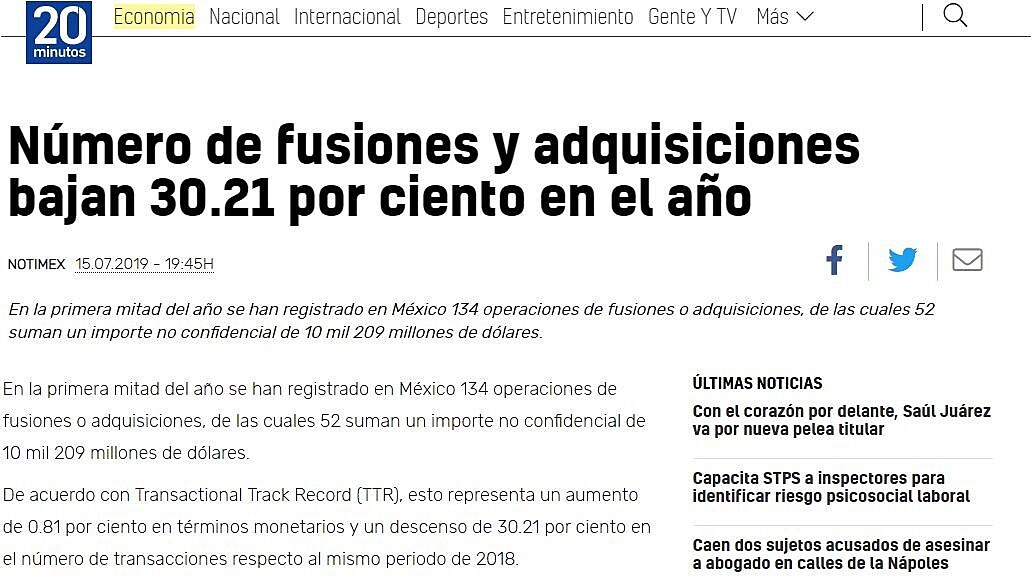 Nmero de fusiones y adquisiciones bajan 30.21 por ciento en el ao